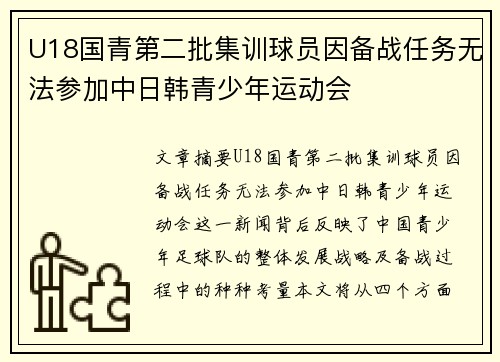 U18国青第二批集训球员因备战任务无法参加中日韩青少年运动会