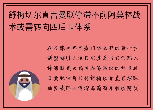 舒梅切尔直言曼联停滞不前阿莫林战术或需转向四后卫体系